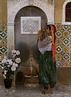 Girl Canvas Paintings - Algerian Girl Beside a Fountain